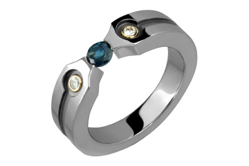 3/50 Carat Tension Set Sapphire & Diamond Titanium Ring