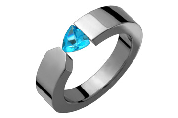 Trillion Cut Blue Topaz Tension Set Titanium Ring