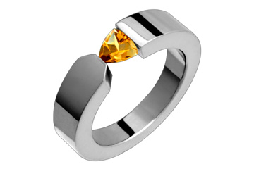Trillion Cut Golden Tension Set Citrine Titanium Ring