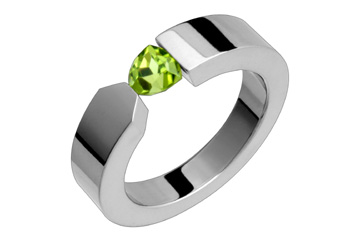 Vivid Green Trillion Cut Tension Set Titanium Ring
