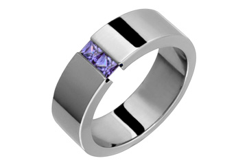Tension Set Square Tanzanite Titanium Ring