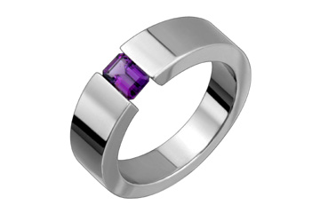 Tension Set Square Vibrant Amethyst Titanium Ring