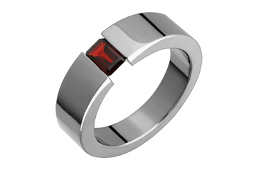 Titanium Ring With Tension Set Vibrant Octagon Garnet