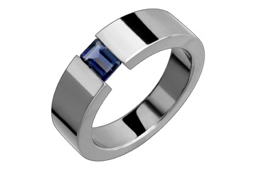 Bold Tension Octagon Iolite Titanium Ring