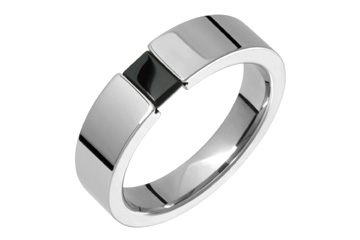Black Octagon Onyx Tension Set Titanium Ring