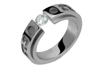 Carved Titanium Ring with Tension Set Cubic Zirconia