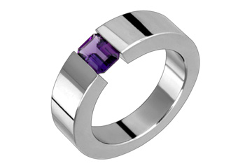 Stunning Purple Octagon Tension Set Amethyst & Titanium Ring