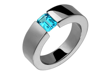 Bold Tension Set Titanium Ring With Large Octagon Blue Topaz