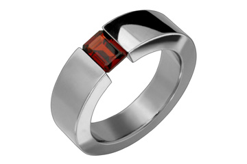 Tension Set Octagon Garnet Titanium Ring