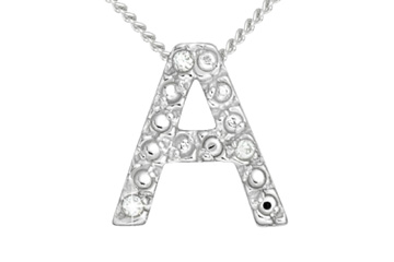 Diamond 14K White Gold Initial A Pendant With Chain