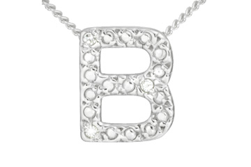 Diamond 14K White Gold Initial B Pendant With Chain