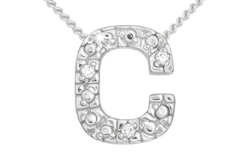 Diamond 14K White Gold Initial C Pendant With Chain