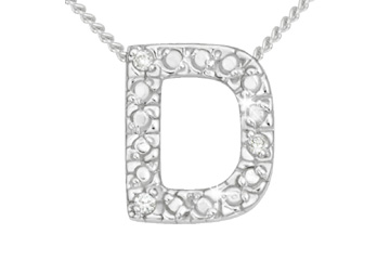 Diamond 14K White Gold Initial D Pendant With Chain