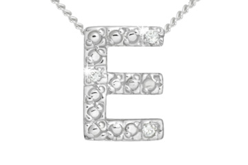 Diamond 14K White Gold Initial E Pendant With Chain