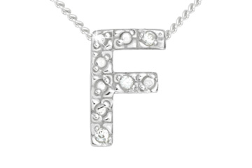 Diamond 14K White Gold Initial F Pendant With Chain