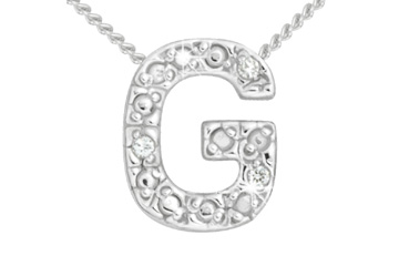 Diamond 14K White Gold Initial G Pendant With Chain