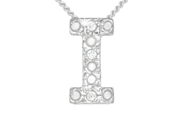 Diamond 14K White Gold Initial I Pendant With Chain