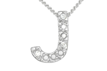 Diamond 14K White Gold Initial J Pendant With Chain