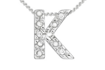 Diamond 14K White Gold Initial K Pendant With Chain