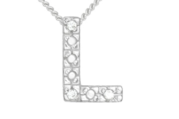 Diamond 14K White Gold Initial L Pendant With Chain