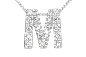 Diamond 14K White Gold Initial M Pendant With Chain