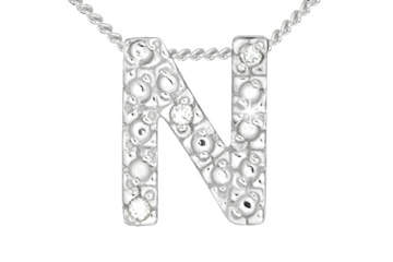 Diamond 14K White Gold Initial N Pendant With Chain