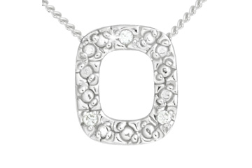 Diamond 14K White Gold Initial O Pendant With Chain