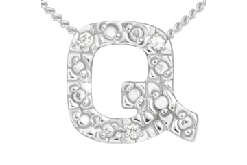 Diamond 14K White Gold Initial Q Pendant With Chain