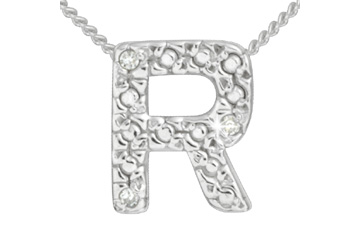 Diamond 14K White Gold Initial R Pendant With Chain