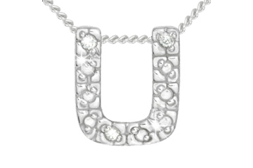 Diamond 14K White Gold Initial U Pendant With Chain