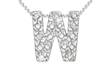 Diamond 14K White Gold Initial W Pendant With Chain