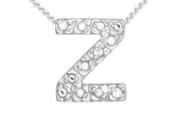 Diamond 14K White Gold Initial Z Pendant With Chain