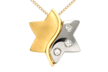 14K Yellow and White Gold Diamond Star Pendant With Chain
