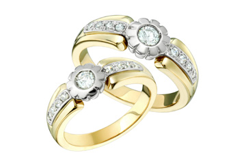 31/50 Carat Two Tone Matching Diamond Floral Wedding Rings