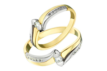 Diamond Two Tone Matching Wedding Band Set