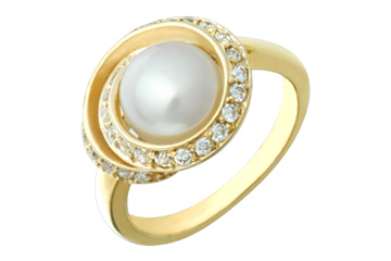 21/50 Carat Yellow Gold Swirl Pearl & Diamond Ring