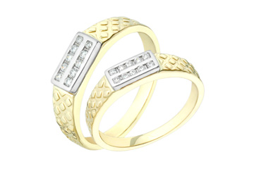 1/4 Carat Two-Tone Carved Diamond Wedding Band Set