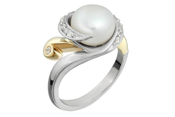 3/20 Carat Diamond & Pearl Two-Tone Ring