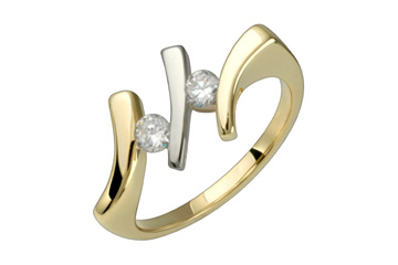 3/10 Carat Yellow and White Gold Twin Diamond Ring