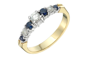 6/25 Carat Diamond & Blue Sapphire 7-Stone Ring