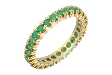 14K Yellow Gold 4-Claw Emerald Eternity Ring