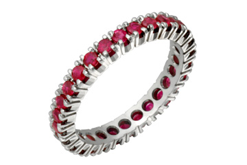 14K White Gold Ruby 4-Claw Eternity Ring