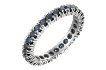 14K White Gold Blue Sapphire 4-Claw Eternity Ring