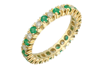 1/2 Carat Yellow Gold Diamond & Emerald Eternity Ring