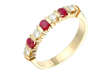 6/25 Carat Diamond & Ruby Yellow Gold Semi-Eternity Ring