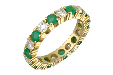 1 Carat Diamond & Emerald Yellow Gold Eternity Ring