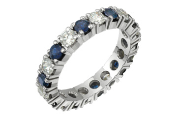 1 Carat Diamond & Blue Sapphire White Gold Eternity