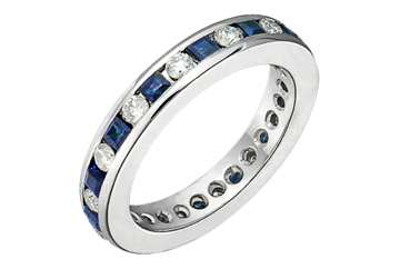 1/2 Carat 14kt White Gold Diamond and Blue Sapphire Eternity Ring