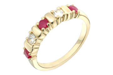 1/5 Carat Diamond & Ruby Yellow Gold Semi-Eternity Ring