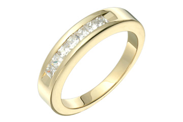 7/20 Carat Yellow Gold Semi-Eternity Princess Cut Diamond Ring